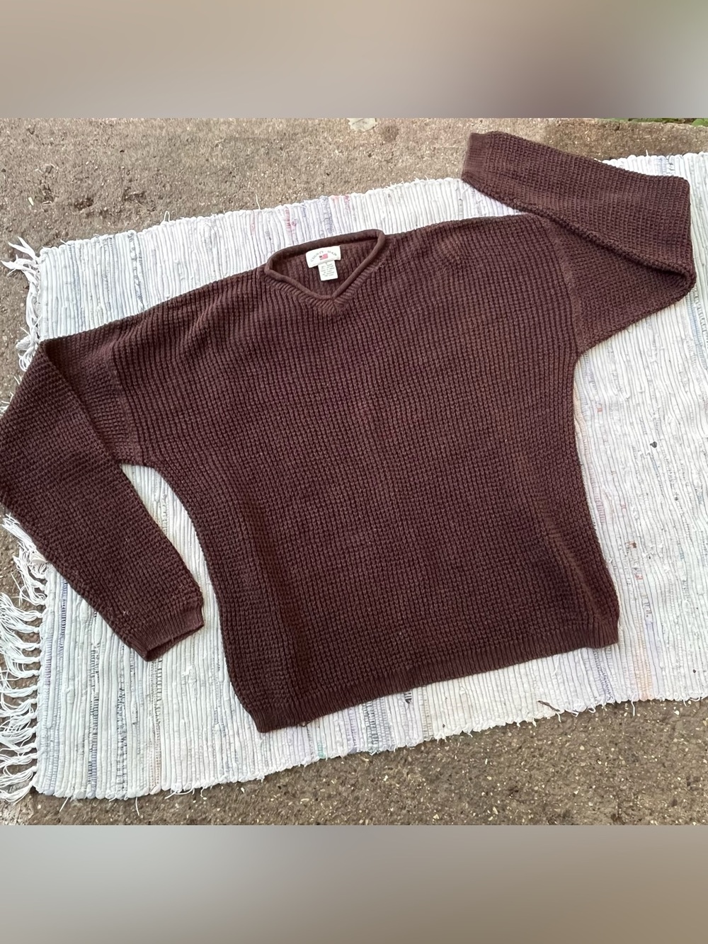 Basic Brown V-Neck Knit Long Sleeve Cozy Vintage Top Sweater
